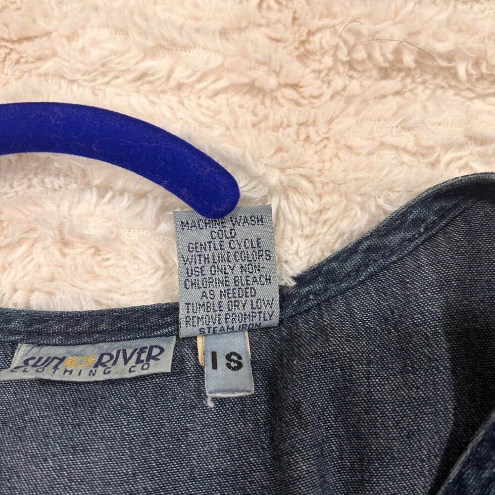 Vintage Sun River Embroidered Blue Denim Vest Grandmacore Size Large - Picture 4 of 6